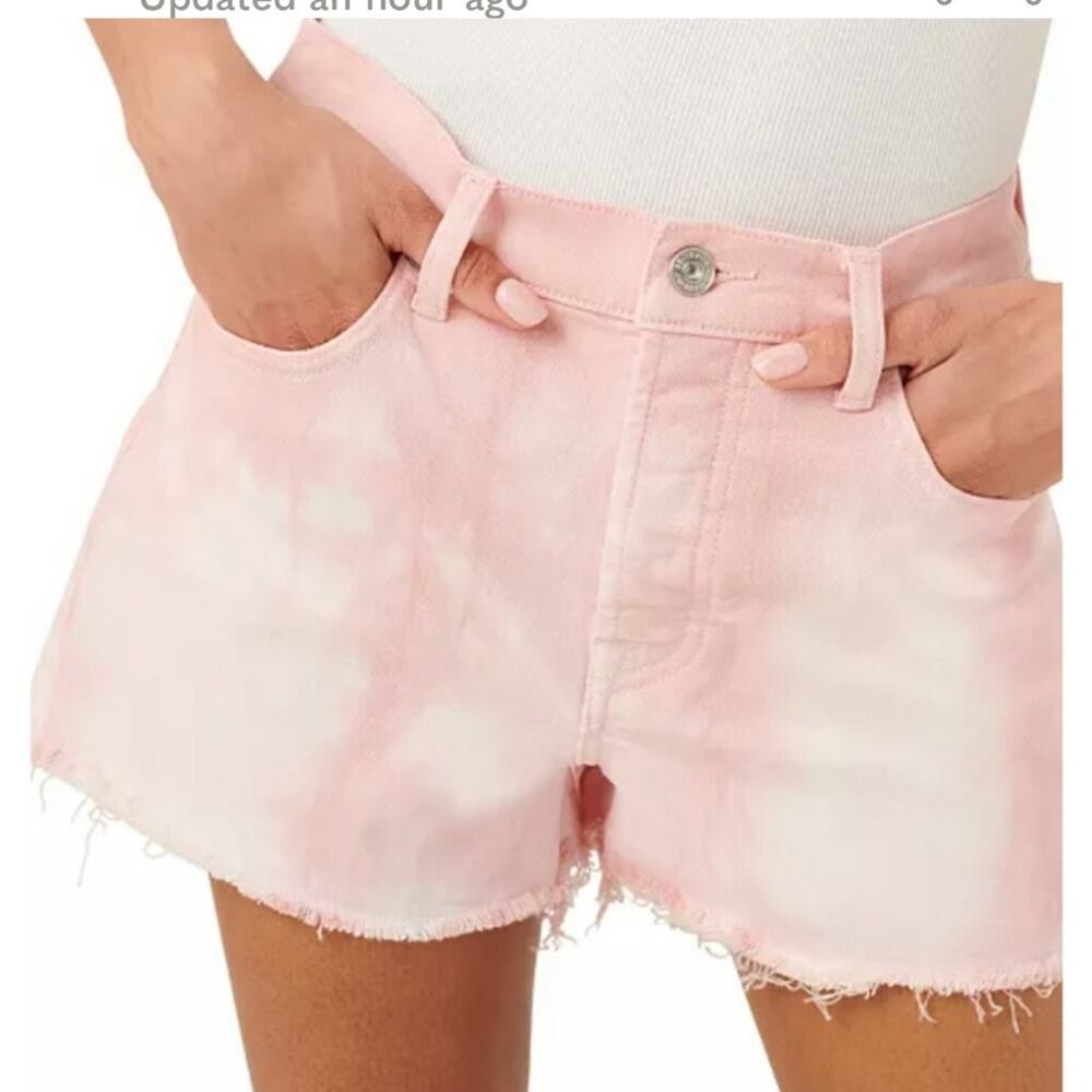 NWT 7 For All Mankind Monroe Pink Tie-dye High Rise Jean Cutoff Shorts Women 28